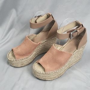 Marc Fisher LTD. Espadrille Platform Heels Buckle Leather Upper